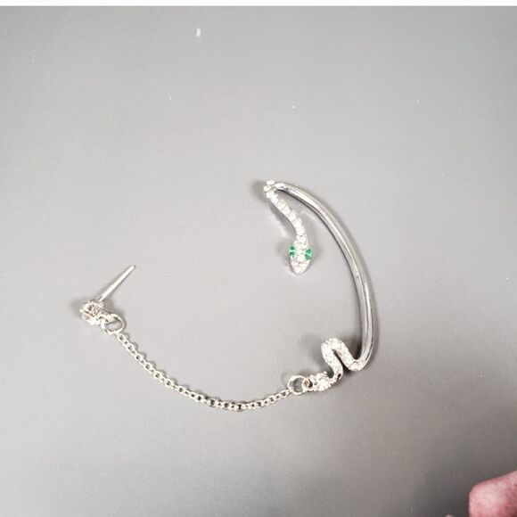 Brand New Green Snake Rhinestone Ear Hook Earring - Picture 3 of 4